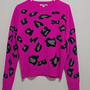 Autumn cashmere size small hot pink fuchsia sweater with leopard print S